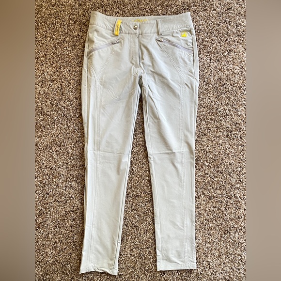 HONMA golf Pants in light grey and yellow. Super Lightweight. Women's M. skinny. - Picture 3 of 10